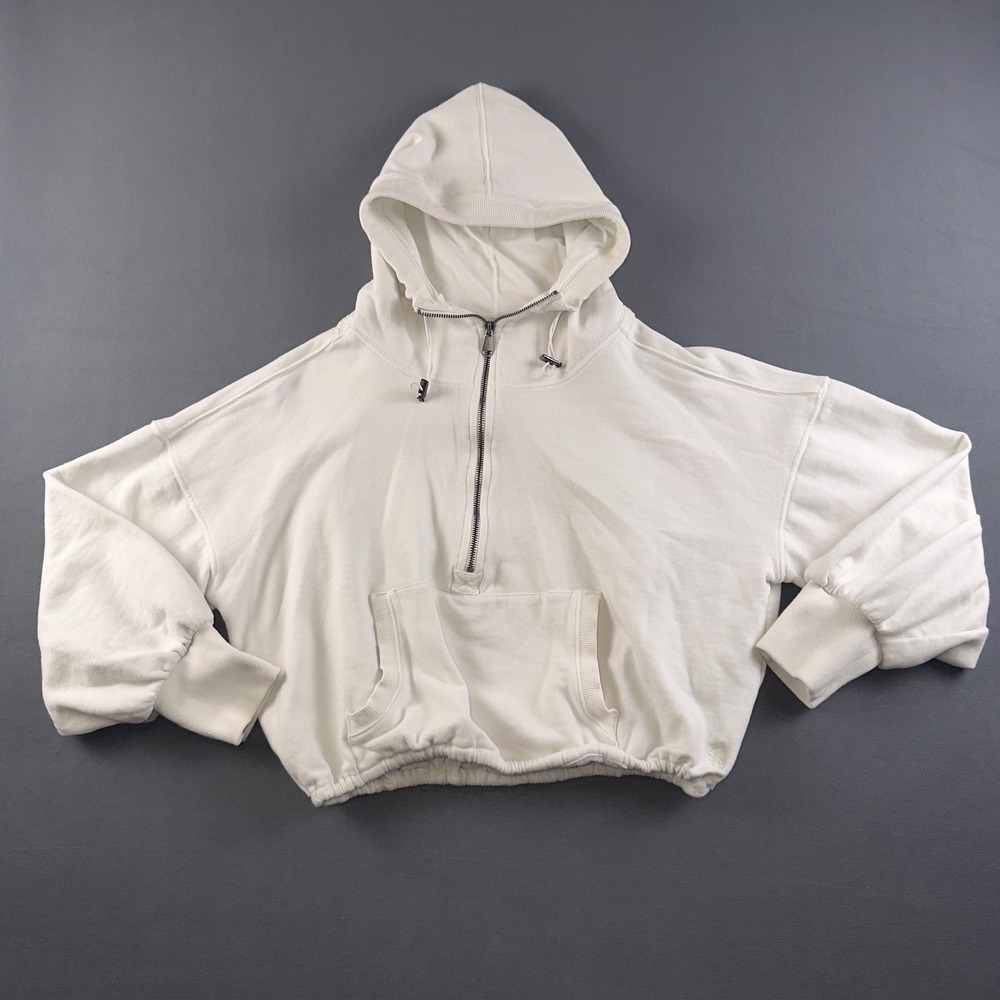 FP Movement Free People White Quarter Zip Cropped Hoodie Sweatshirt Women Medium